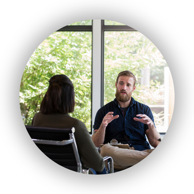One man and one woman in a meeting