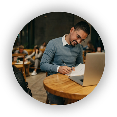 Flexible working - man working in a coffee shop