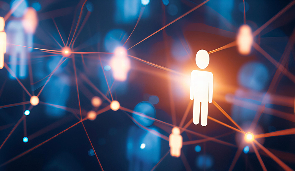 Digital connections with people icons indicating empowering people