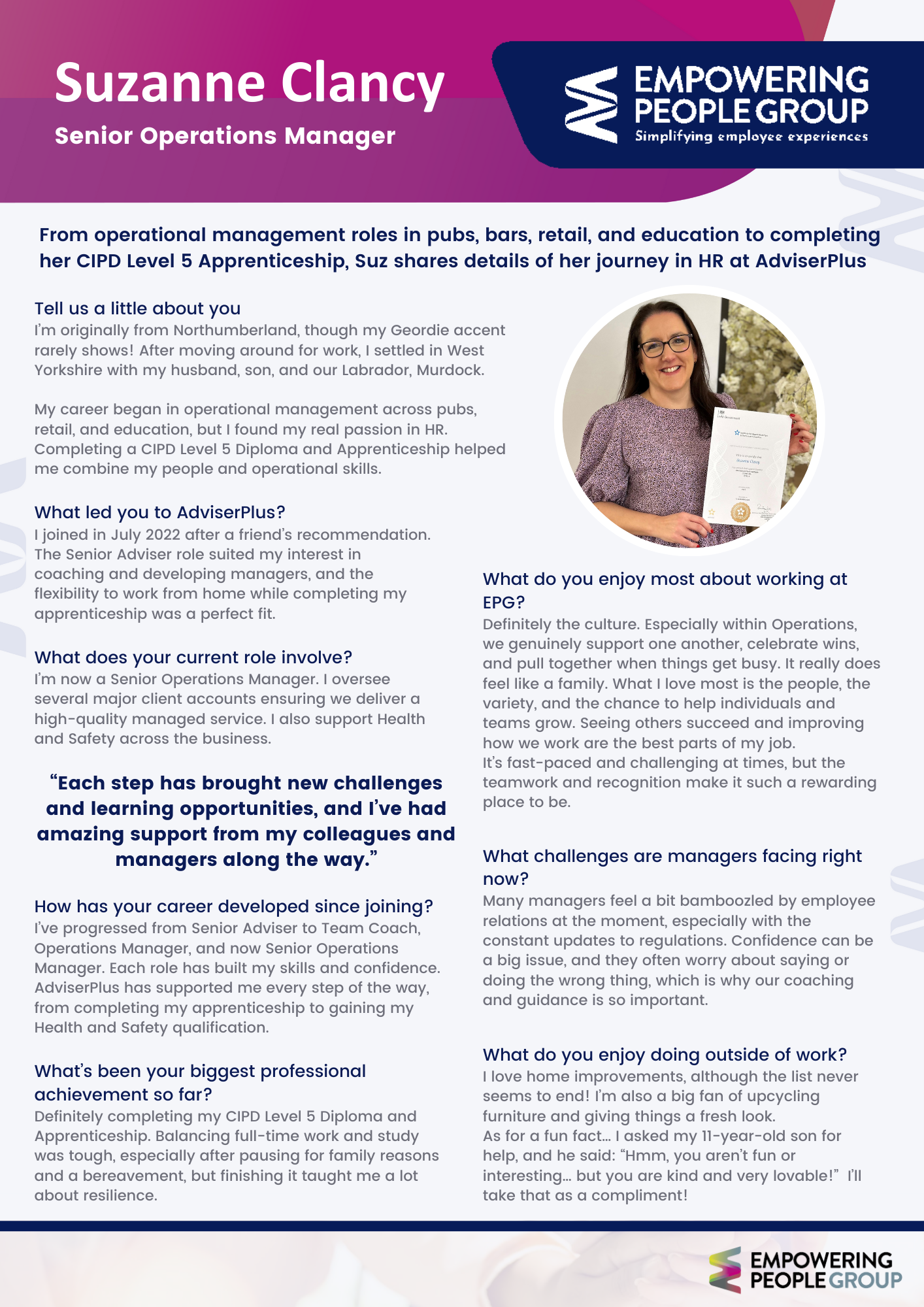 Suzanne Clancy Colleague spotlight page 1