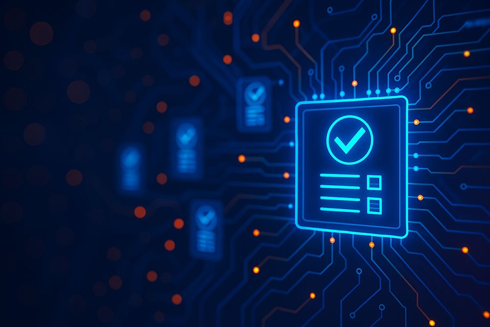 Policy document icon with blue digital background