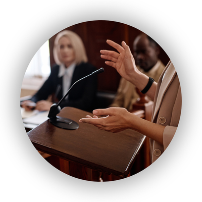 Person standing at tribunal