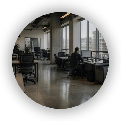 Professional in an office space alone